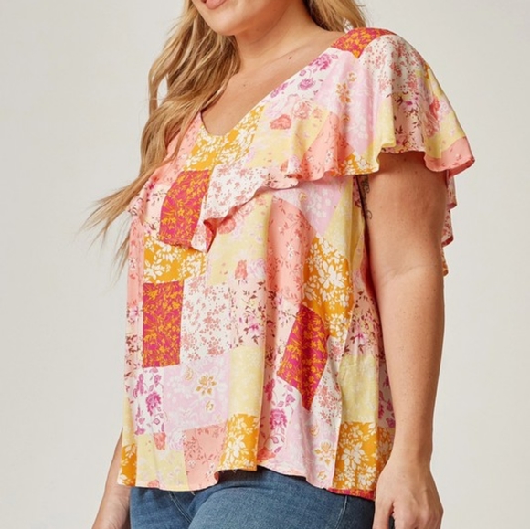 Patchwork Orange Blouse - Picture 3 of 4